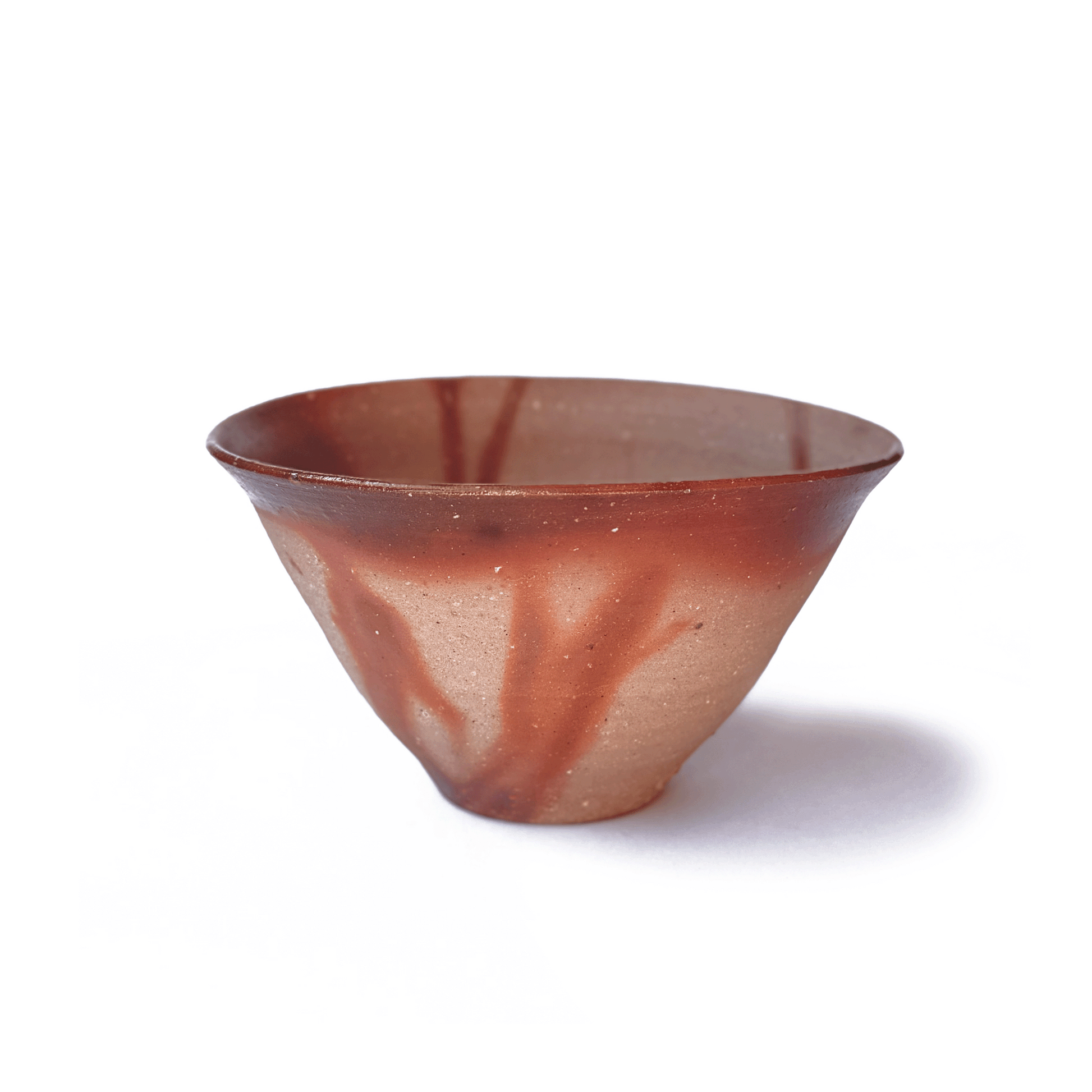Akabi Matcha Chawan with brown burn mark on a white background