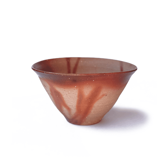 Akabi Matcha Chawan with brown burn mark on a white background