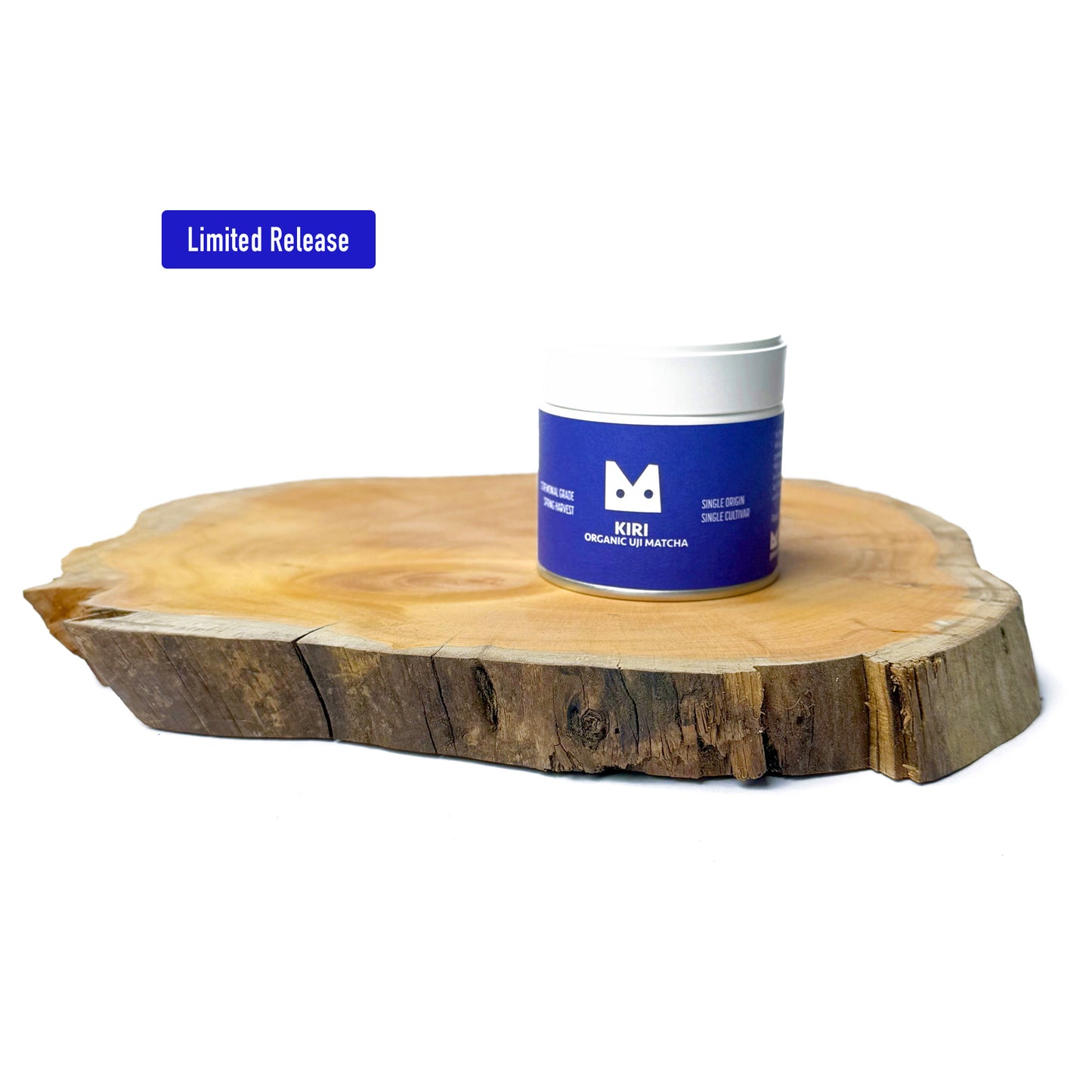 Kiri Organic Ceremonial Grade Matcha in a white container with white lid labeled 'Limited Release'