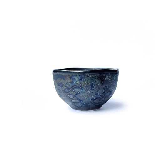 KOSAI handcrafted ceramic Yunomi teacup with a blue and green glaze, on a white background.