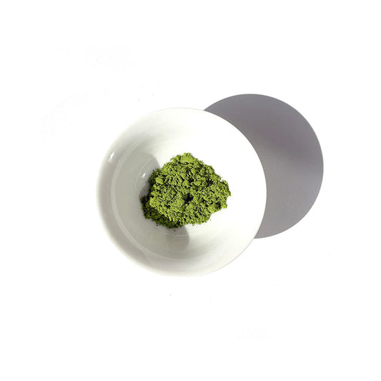MATSU Matcha - close-up of fine and bright high-quality ceremonial grade green powder showing