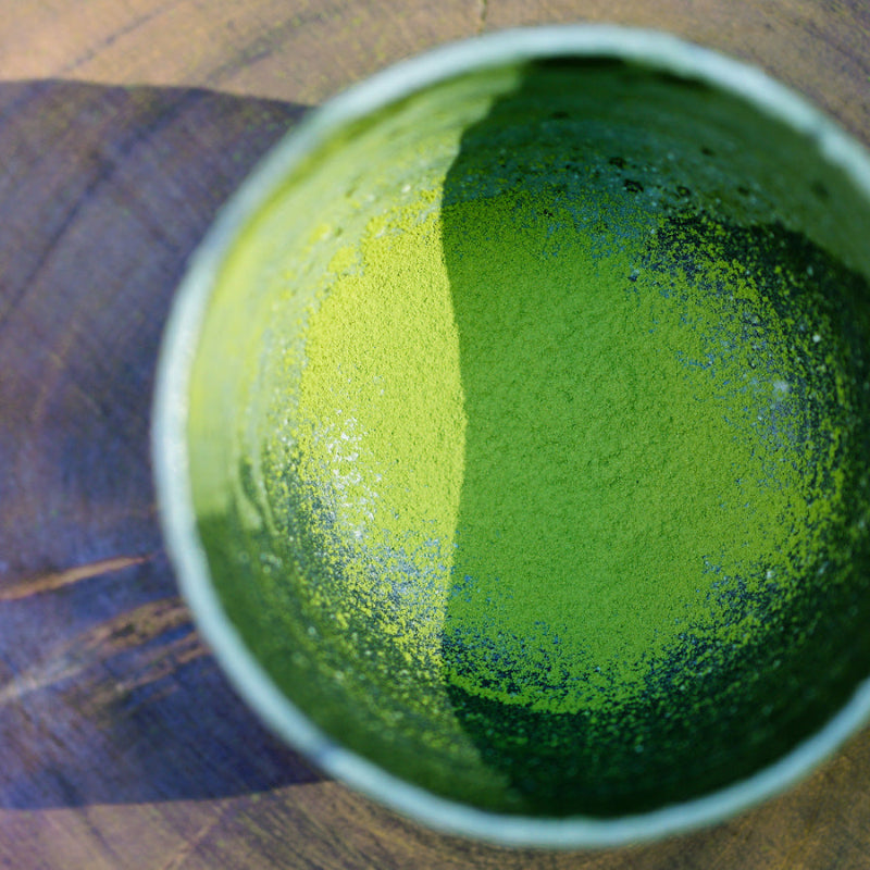 Vibrant Green matcha powder inside a matcha bowl