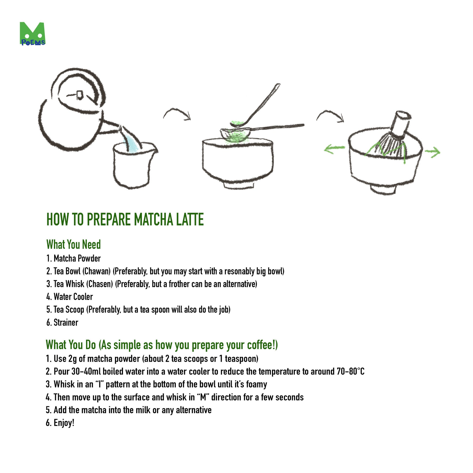 Step by step guide to make matcha latte