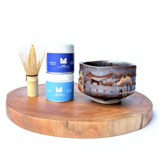 KIRI and MATSU Ceremonial Matcha stand together with Ceramic matcha bowl with Takayama matcha whisk