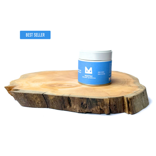 MATSU Ceremonial Grade Matcha in a wwite container with white lid, labeled 'Best Seller'.