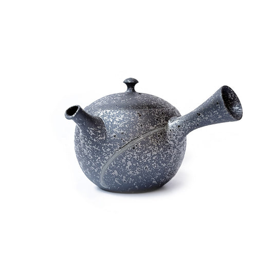 Speckled gray SUNEZUMI ceramic teapot on a white background