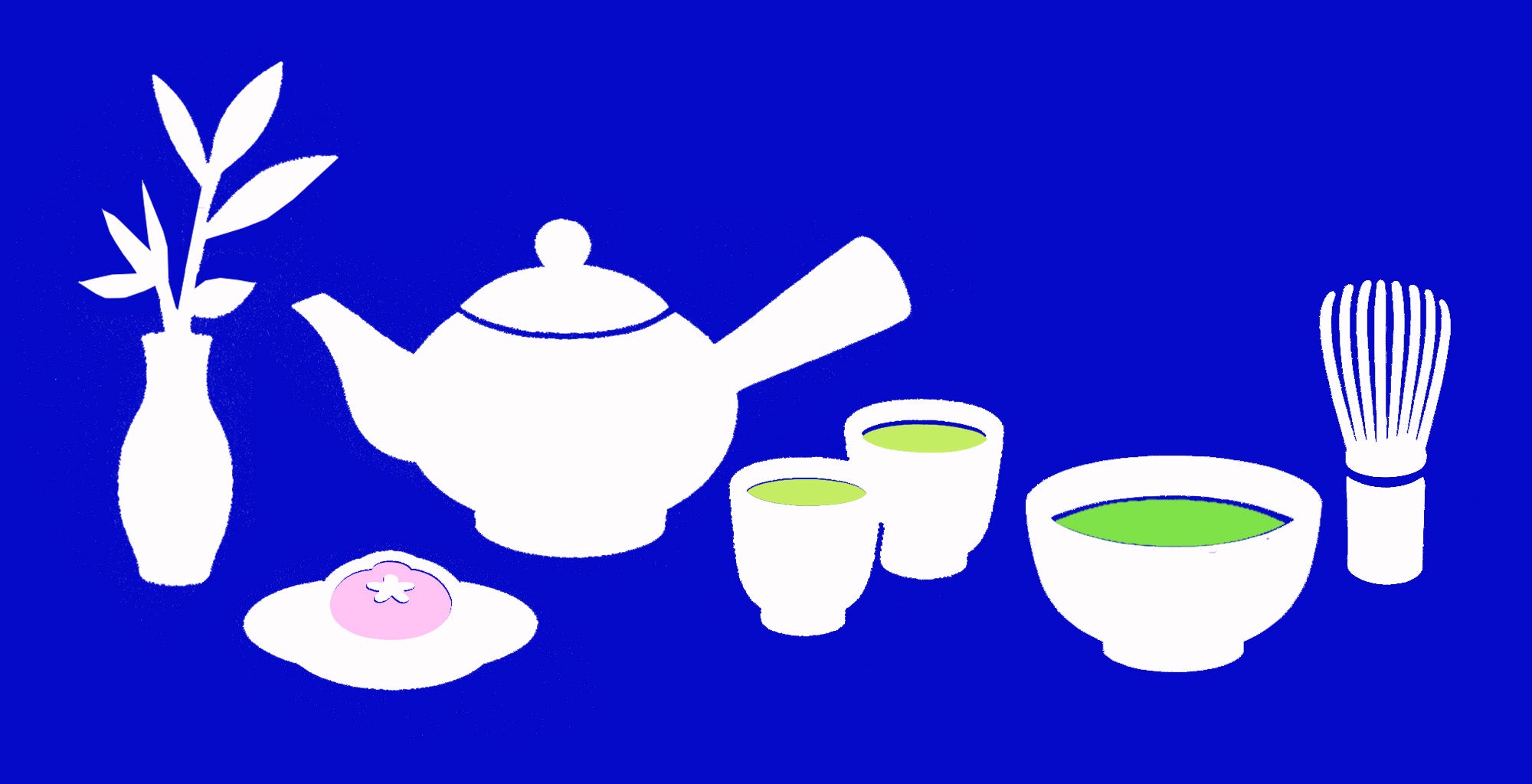 White tea set on a blue background