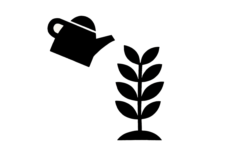 Black icon of a watering can and plant on a white background